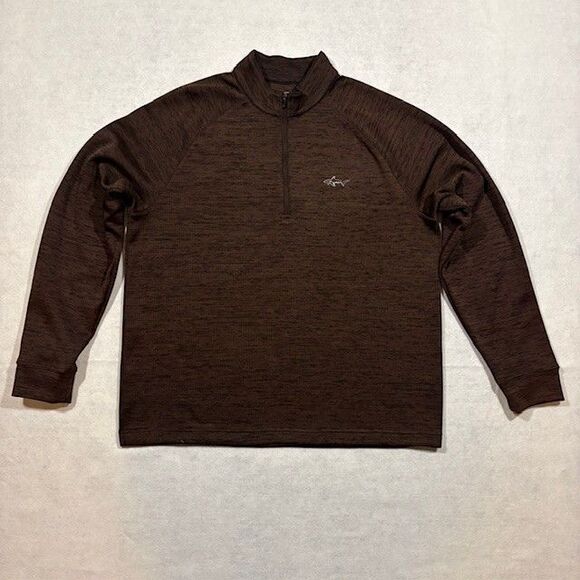 Other - Greg Norman Mens L Brown 1/4 Zip Pullover Shark Logo Golf Lightweight Sweater